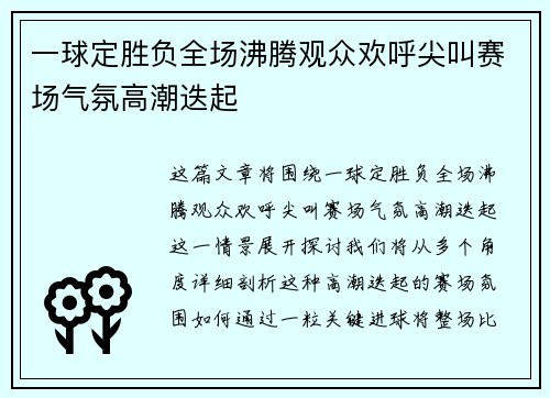 一球定胜负全场沸腾观众欢呼尖叫赛场气氛高潮迭起